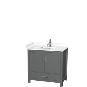 Sheffield 36 Inch Single Bathroom Vanity in Dark Gray White Cultured Marble Countertop Undermount Square Sink No Mirror