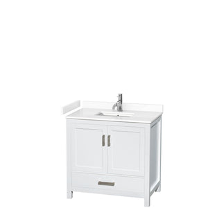Sheffield 36 Inch Single Bathroom Vanity in White White Cultured Marble Countertop Undermount Square Sink No Mirror