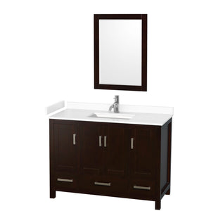 Sheffield 48 Inch Single Bathroom Vanity in Espresso White Cultured Marble Countertop Undermount Square Sink 24 Inch Mirror