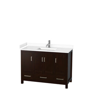 Sheffield 48 Inch Single Bathroom Vanity in Espresso White Cultured Marble Countertop Undermount Square Sink No Mirror