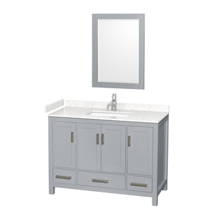Sheffield 48 Inch Single Bathroom Vanity in Gray Carrara Cultured Marble Countertop Undermount Square Sink 24 Inch Mirror