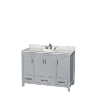Sheffield 48 Inch Single Bathroom Vanity in Gray White Carrara Marble Countertop Undermount Oval Sink and No Mirror