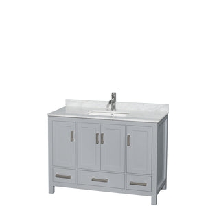 Sheffield 48 Inch Single Bathroom Vanity in Gray White Carrara Marble Countertop Undermount Square Sink and No Mirror