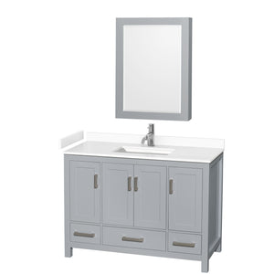 Sheffield 48 Inch Single Bathroom Vanity in Gray White Cultured Marble Countertop Undermount Square Sink Medicine Cabinet