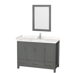 Sheffield 48 Inch Single Bathroom Vanity in Dark Gray Carrara Cultured Marble Countertop Undermount Square Sink 24 Inch Mirror