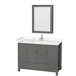 Sheffield 48 Inch Single Bathroom Vanity in Dark Gray Carrara Cultured Marble Countertop Undermount Square Sink Medicine Cabinet