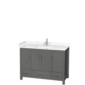 Sheffield 48 Inch Single Bathroom Vanity in Dark Gray Carrara Cultured Marble Countertop Undermount Square Sink No Mirror