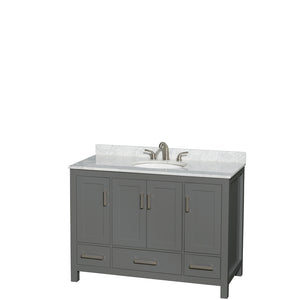 Sheffield 48 Inch Single Bathroom Vanity in Dark Gray White Carrara Marble Countertop Undermount Oval Sink and No Mirror