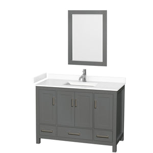 Sheffield 48 Inch Single Bathroom Vanity in Dark Gray White Cultured Marble Countertop Undermount Square Sink 24 Inch Mirror