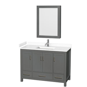 Sheffield 48 Inch Single Bathroom Vanity in Dark Gray White Cultured Marble Countertop Undermount Square Sink Medicine Cabinet