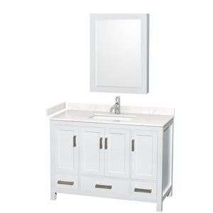 Sheffield 48 Inch Single Bathroom Vanity in White Carrara Cultured Marble Countertop Undermount Square Sink Medicine Cabinet