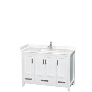 Sheffield 48 Inch Single Bathroom Vanity in White Carrara Cultured Marble Countertop Undermount Square Sink No Mirror