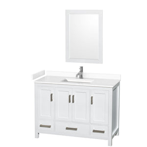 Sheffield 48 Inch Single Bathroom Vanity in White White Cultured Marble Countertop Undermount Square Sink 24 Inch Mirror