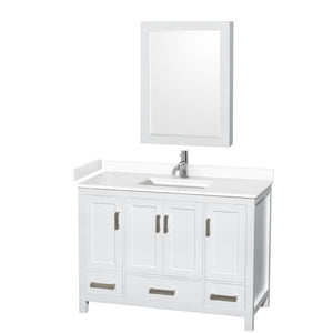 Sheffield 48 Inch Single Bathroom Vanity in White White Cultured Marble Countertop Undermount Square Sink Medicine Cabinet