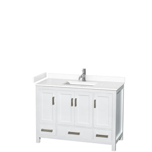 Sheffield 48 Inch Single Bathroom Vanity in White White Cultured Marble Countertop Undermount Square Sink No Mirror