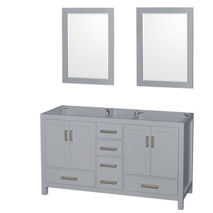 Sheffield 60 Inch Double Bathroom Vanity in Gray No Countertop No Sinks and 24 Inch Mirrors