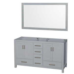Sheffield 60 Inch Double Bathroom Vanity in Gray No Countertop No Sinks and 58 Inch Mirror