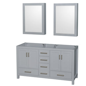 Sheffield 60 Inch Double Bathroom Vanity in Gray No Countertop No Sinks and Medicine Cabinets