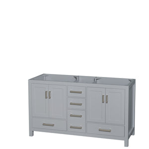 Sheffield 60 Inch Double Bathroom Vanity in Gray No Countertop No Sinks and No Mirror