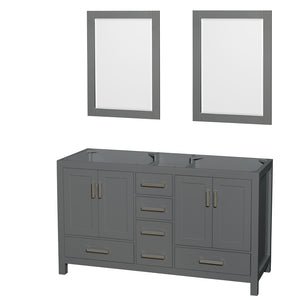 Sheffield 60 Inch Double Bathroom Vanity in Dark Gray No Countertop No Sinks and 24 Inch Mirrors