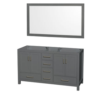 Sheffield 60 Inch Double Bathroom Vanity in Dark Gray No Countertop No Sinks and 58 Inch Mirror