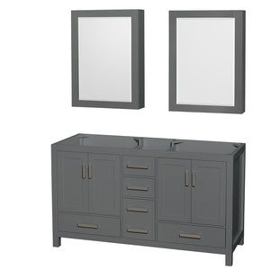Sheffield 60 Inch Double Bathroom Vanity in Dark Gray No Countertop No Sinks and Medicine Cabinets