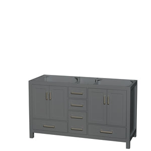 Sheffield 60 Inch Double Bathroom Vanity in Dark Gray No Countertop No Sinks and No Mirror