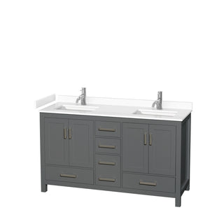 Sheffield 60 Inch Double Bathroom Vanity in Dark Gray White Cultured Marble Countertop Undermount Square Sinks No Mirror