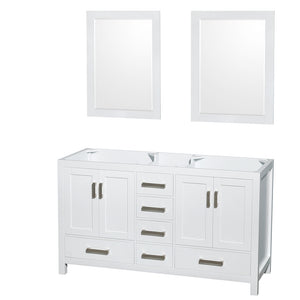 Sheffield 60 Inch Double Bathroom Vanity in White No Countertop No Sinks and 24 Inch Mirrors