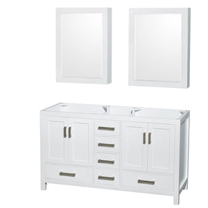 Sheffield 60 Inch Double Bathroom Vanity in White No Countertop No Sinks and Medicine Cabinets