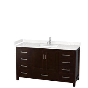 Sheffield 60 Inch Single Bathroom Vanity in Espresso Carrara Cultured Marble Countertop Undermount Square Sink No Mirror