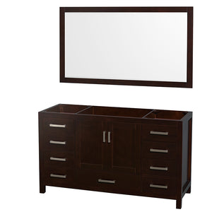 Sheffield 60 Inch Single Bathroom Vanity in Espresso No Countertop No Sink and 58 Inch Mirror