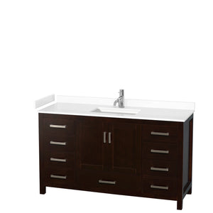 Sheffield 60 Inch Single Bathroom Vanity in Espresso White Cultured Marble Countertop Undermount Square Sink No Mirror