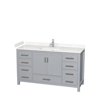 Sheffield 60 Inch Single Bathroom Vanity in Gray Carrara Cultured Marble Countertop Undermount Square Sink No Mirror