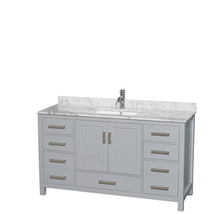 Sheffield 60 Inch Single Bathroom Vanity in Gray White Carrara Marble Countertop Undermount Square Sink and No Mirror
