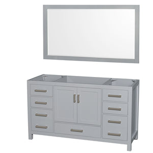 Sheffield 60 Inch Single Bathroom Vanity in Gray No Countertop No Sink and 58 Inch Mirror