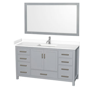 Sheffield 60 Inch Single Bathroom Vanity in Gray White Cultured Marble Countertop Undermount Square Sink 58 Inch Mirror
