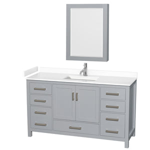Sheffield 60 Inch Single Bathroom Vanity in Gray White Cultured Marble Countertop Undermount Square Sink Medicine Cabinet