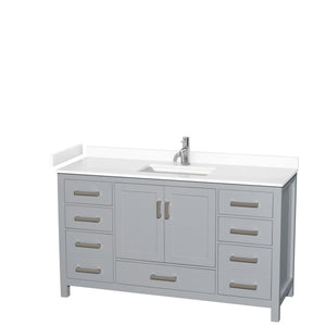 Sheffield 60 Inch Single Bathroom Vanity in Gray White Cultured Marble Countertop Undermount Square Sink No Mirror