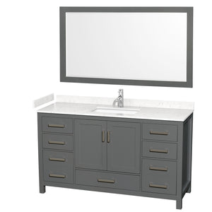 Sheffield 60 Inch Single Bathroom Vanity in Dark Gray Carrara Cultured Marble Countertop Undermount Square Sink 58 Inch Mirror