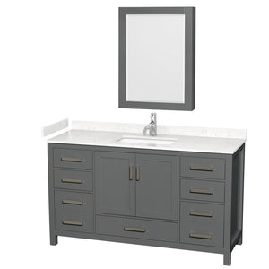 Sheffield 60 Inch Single Bathroom Vanity in Dark Gray Carrara Cultured Marble Countertop Undermount Square Sink Medicine Cabinet