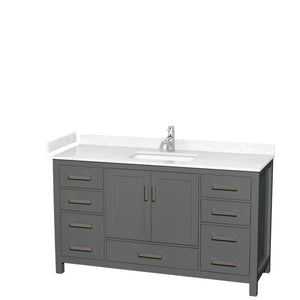 Sheffield 60 Inch Single Bathroom Vanity in Dark Gray Carrara Cultured Marble Countertop Undermount Square Sink No Mirror