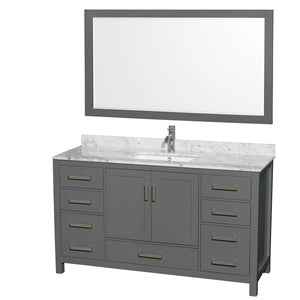 Sheffield 60 Inch Single Bathroom Vanity in Dark Gray White Carrara Marble Countertop Undermount Square Sink and 58 Inch Mirror