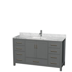 Sheffield 60 Inch Single Bathroom Vanity in Dark Gray White Carrara Marble Countertop Undermount Square Sink and No Mirror