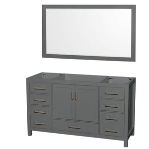 Sheffield 60 Inch Single Bathroom Vanity in Dark Gray No Countertop No Sink and 58 Inch Mirror