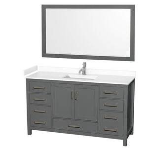 Sheffield 60 Inch Single Bathroom Vanity in Dark Gray White Cultured Marble Countertop Undermount Square Sink 58 Inch Mirror
