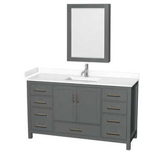 Sheffield 60 Inch Single Bathroom Vanity in Dark Gray White Cultured Marble Countertop Undermount Square Sink Medicine Cabinet