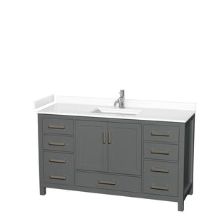 Sheffield 60 Inch Single Bathroom Vanity in Dark Gray White Cultured Marble Countertop Undermount Square Sink No Mirror