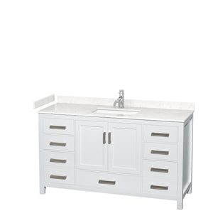 Sheffield 60 Inch Single Bathroom Vanity in White Carrara Cultured Marble Countertop Undermount Square Sink No Mirror