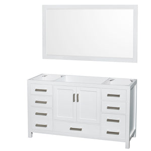 Sheffield 60 Inch Single Bathroom Vanity in White No Countertop No Sink and 58 Inch Mirror